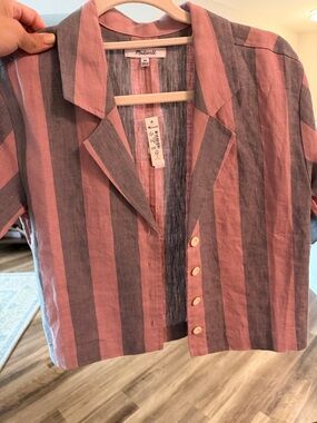 Madewell Rose and Gray Striped Short-Sleeve Button-Front Shirt